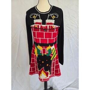 Born Funny Ugly Christmas Sweater Dress Santa Chimney Fair Isle XL